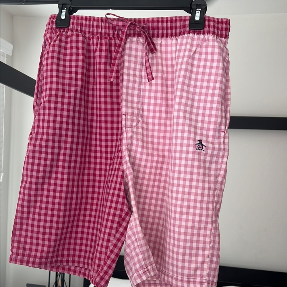 Men's Pink and Red Gingham PJ Shorts